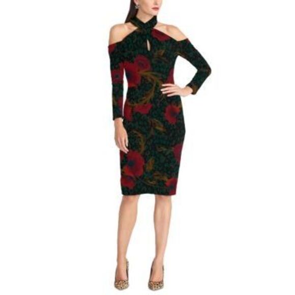RACHEL Rachel Roy Womens Floral Jersey Black Size Medium M Sheath Dressing - Picture 1 of 3